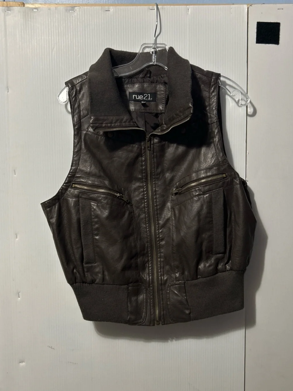 rue21 Women's Dark Brown Faux Leather Bomber Vest